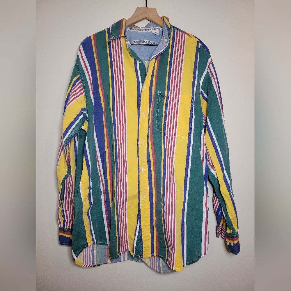 vintage 90s american eagle 100% cotton striped button down large